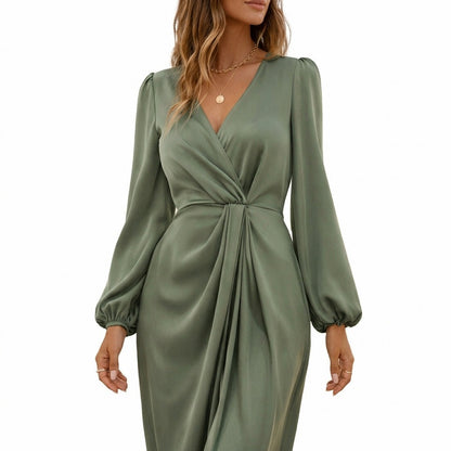 Satin Twist Front Maxi Dress