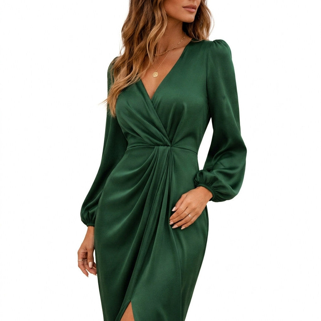 Satin Twist Front Maxi Dress