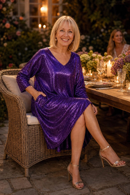Sequin 3/4 Sleeve A-Line Knee Length Dress