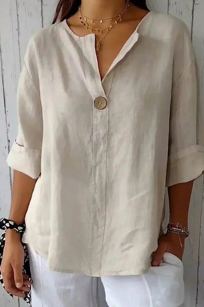 Split Neck Button Front Blouse