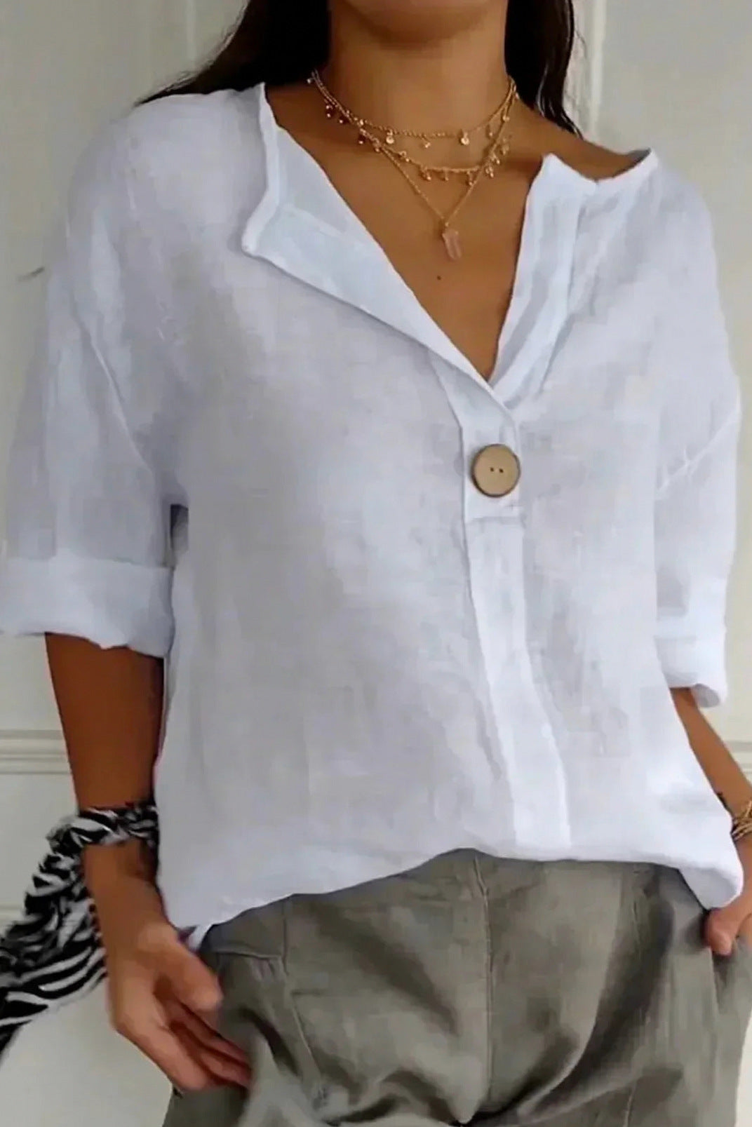 Split Neck Button Front Blouse