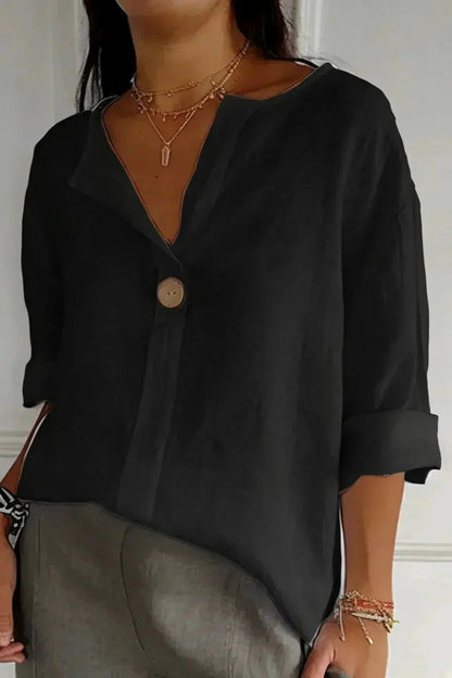 Split Neck Button Front Blouse