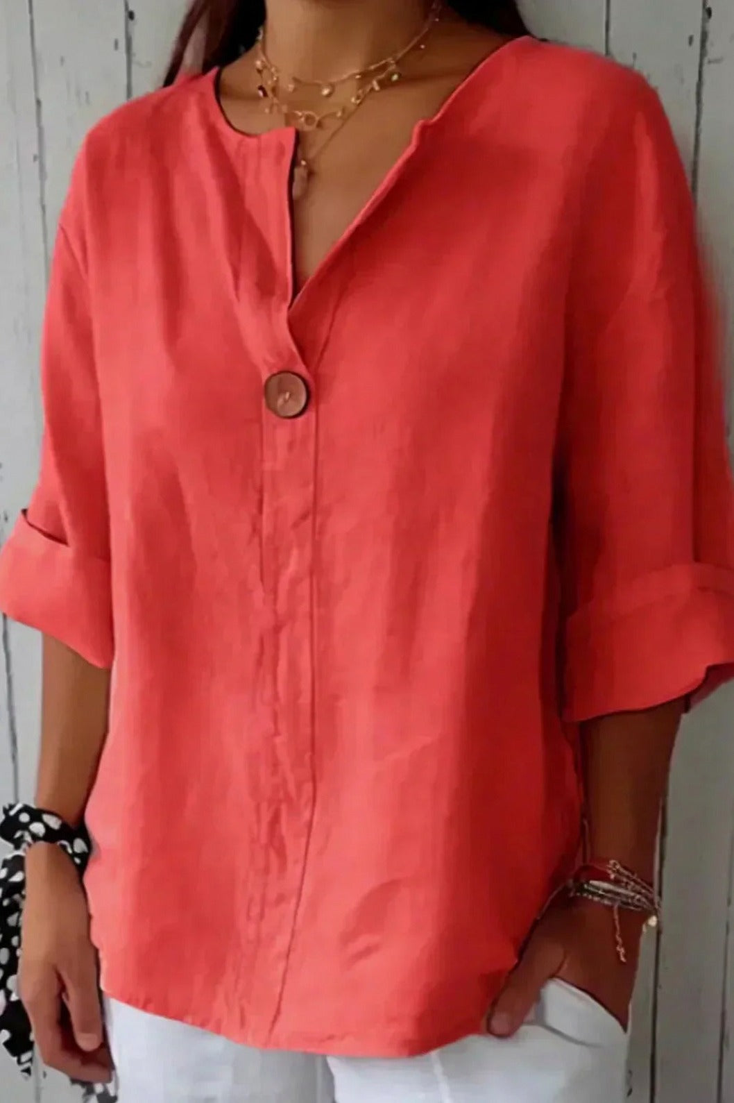 Split Neck Button Front Blouse