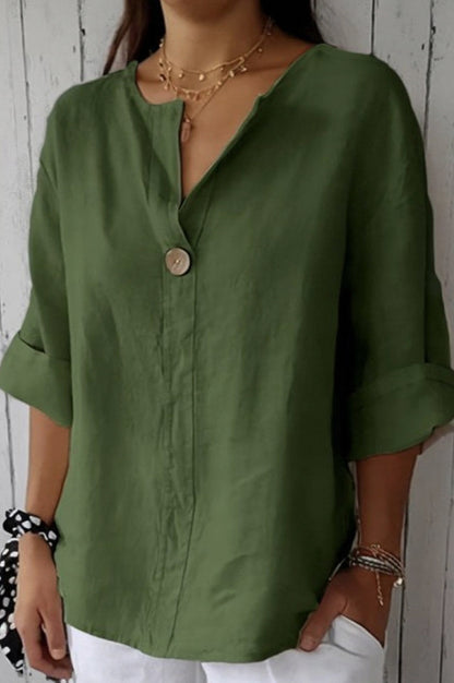 Split Neck Button Front Blouse