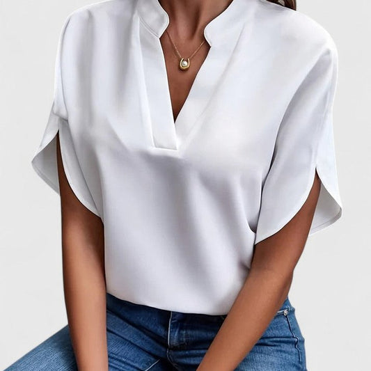 Split Neck Short Sleeve Blouse