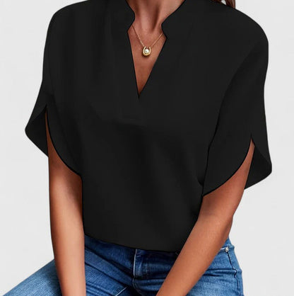 Split Neck Short Sleeve Blouse