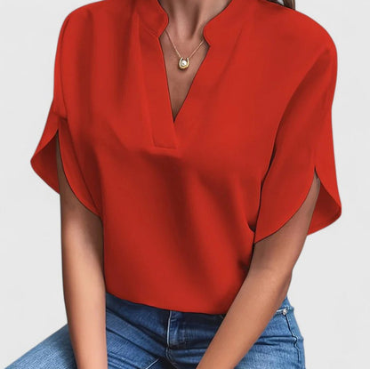 Split Neck Short Sleeve Blouse
