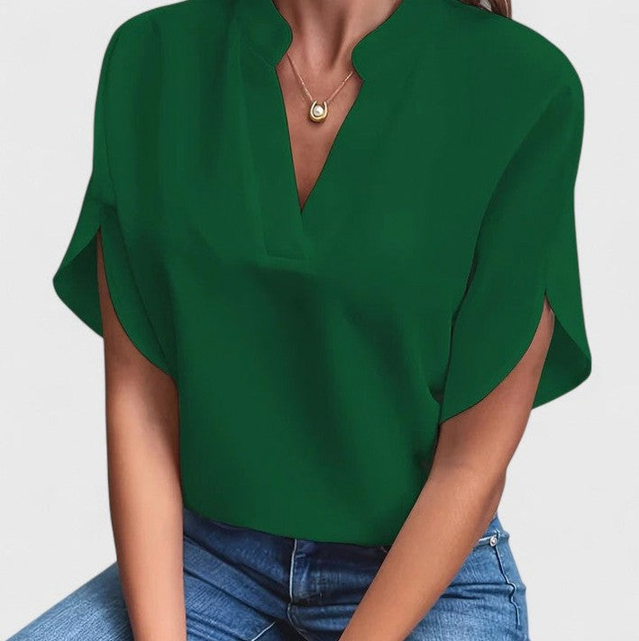 Split Neck Short Sleeve Blouse
