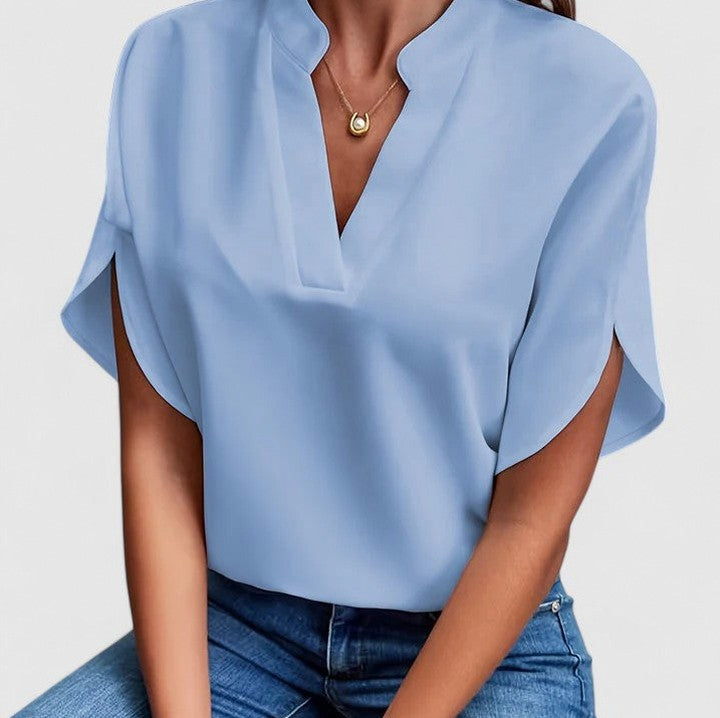 Split Neck Short Sleeve Blouse