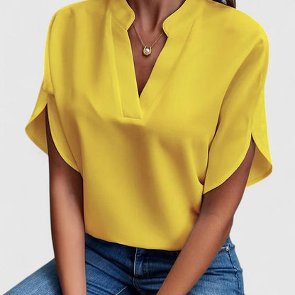 Split Neck Short Sleeve Blouse