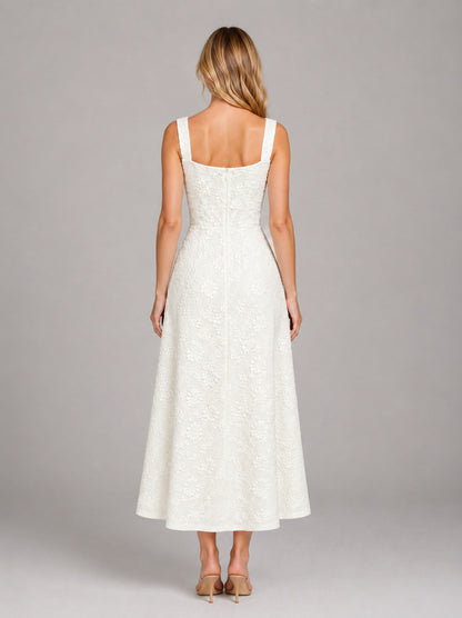 Square Neck Floral Lace Maxi Dress