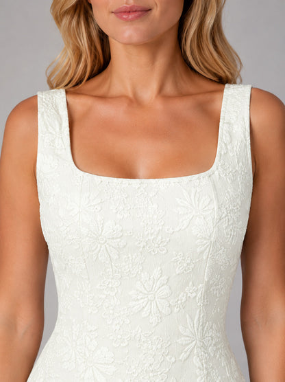 Square Neck Floral Lace Maxi Dress