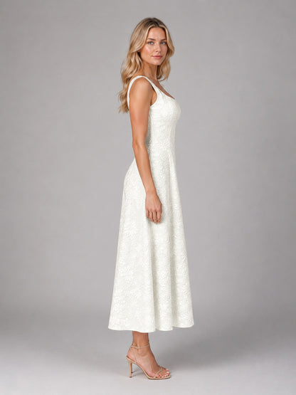 Square Neck Floral Lace Maxi Dress