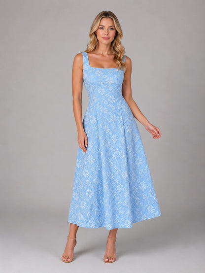 Square Neck Floral Lace Maxi Dress