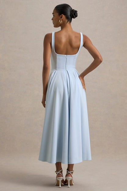 Square Neck Pleated Midi Dress