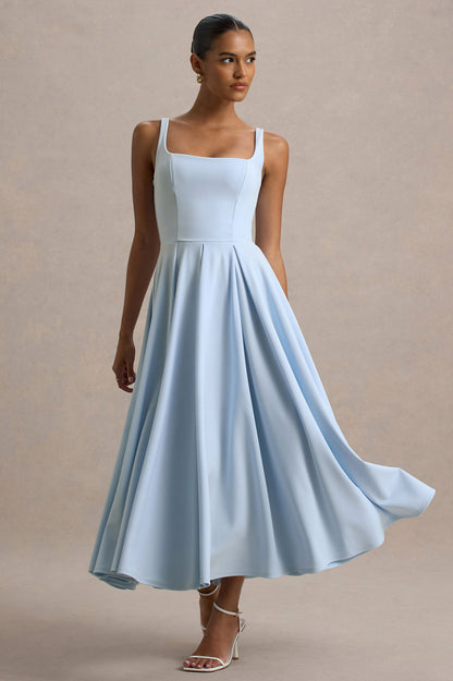 Square Neck Pleated Midi Dress