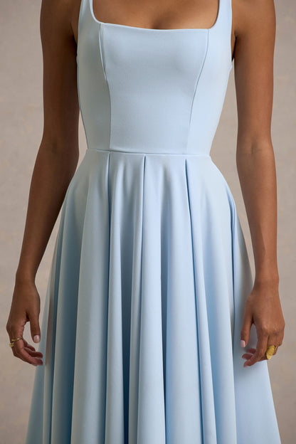 Square Neck Pleated Midi Dress