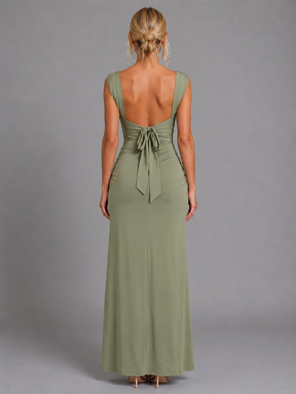 Square Neck Ruched Maxi Dress