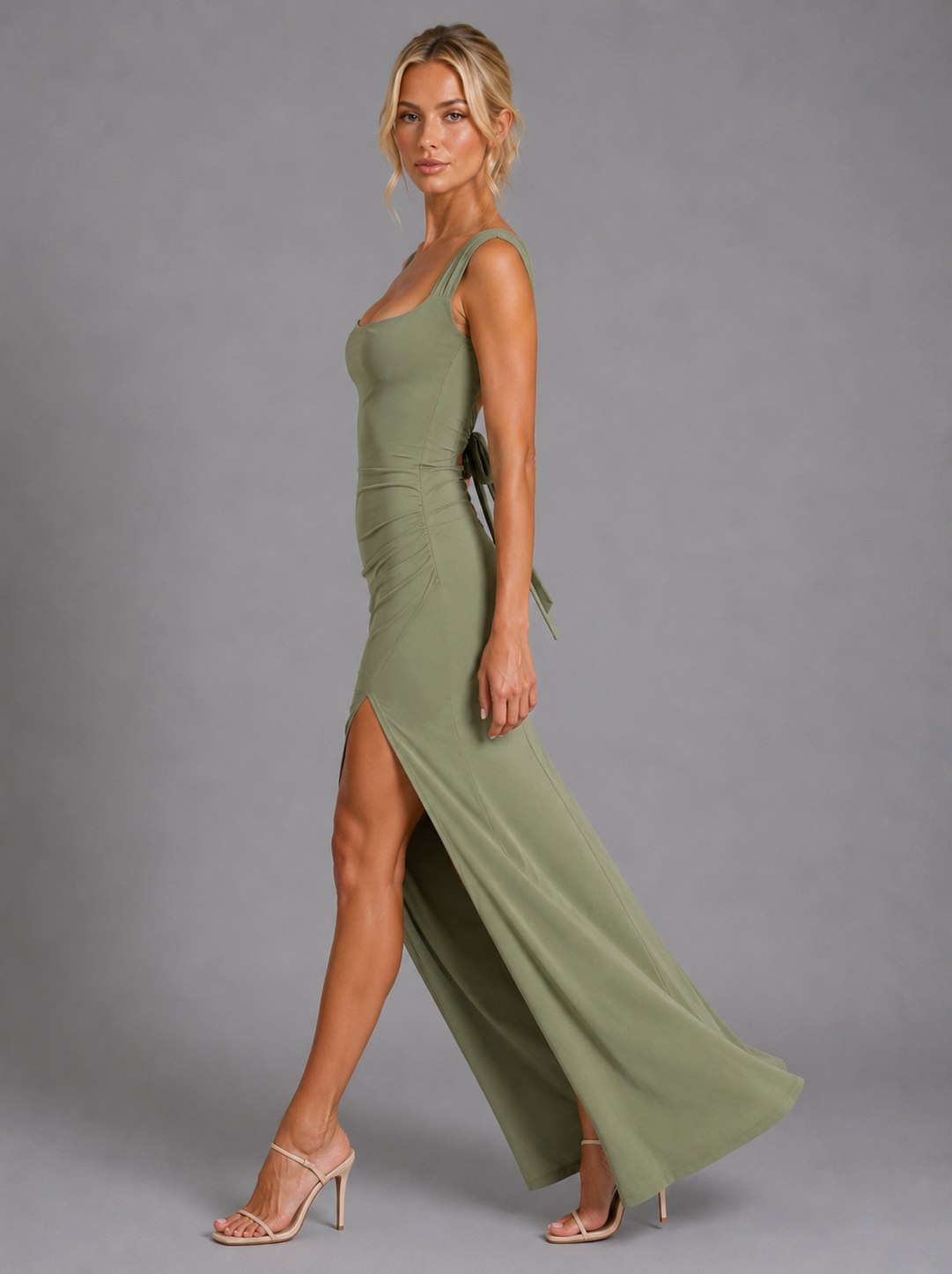 Square Neck Ruched Maxi Dress