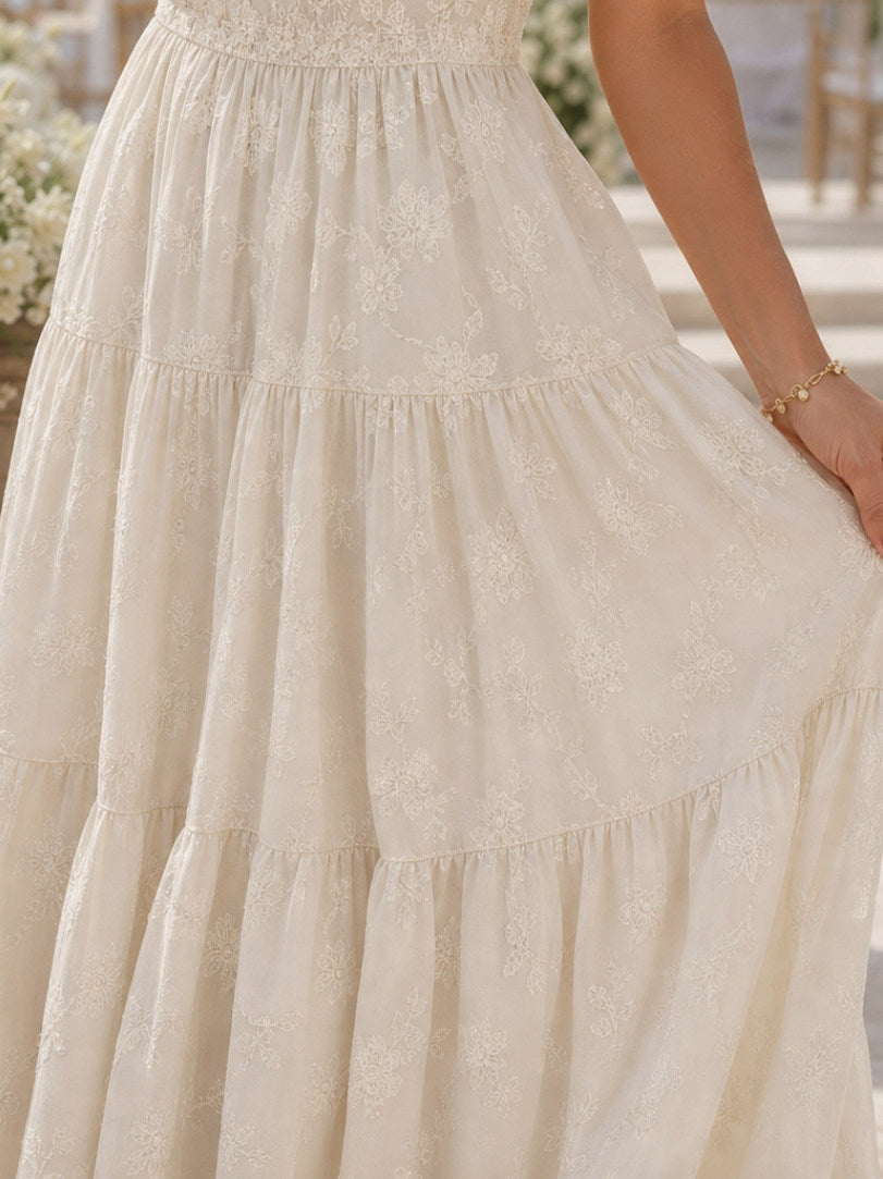 Square Neck Tiered Midi Dress