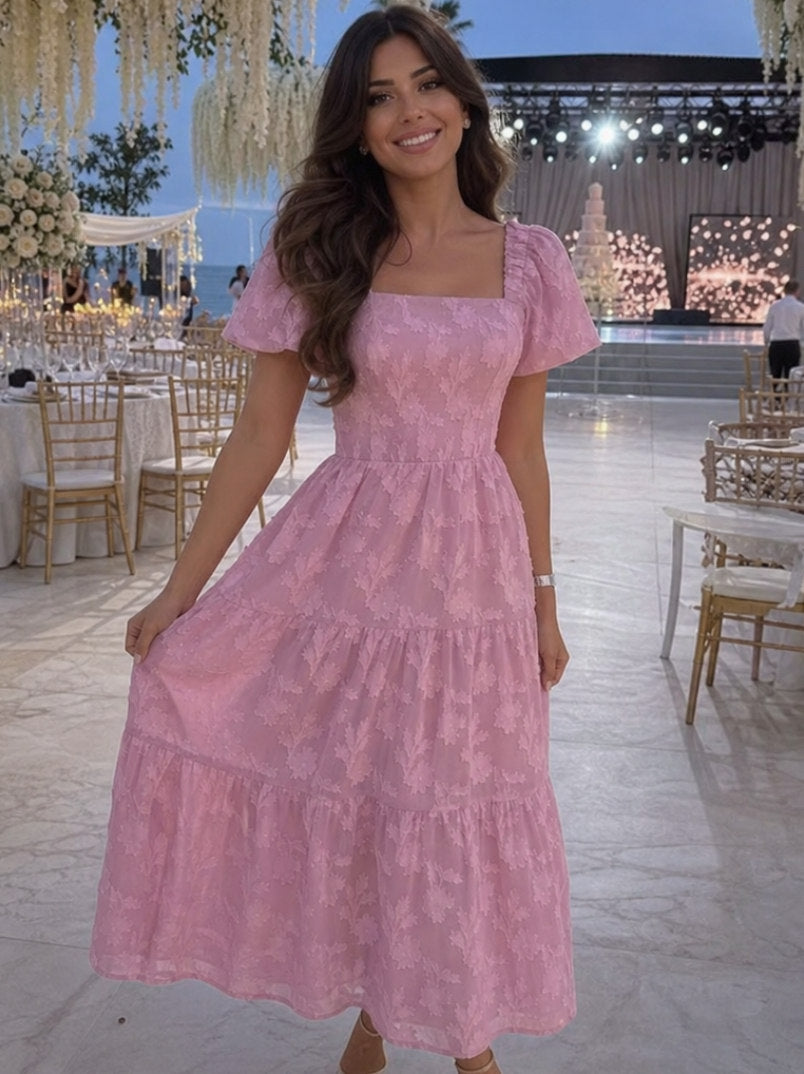 Square Neck Tiered Midi Dress