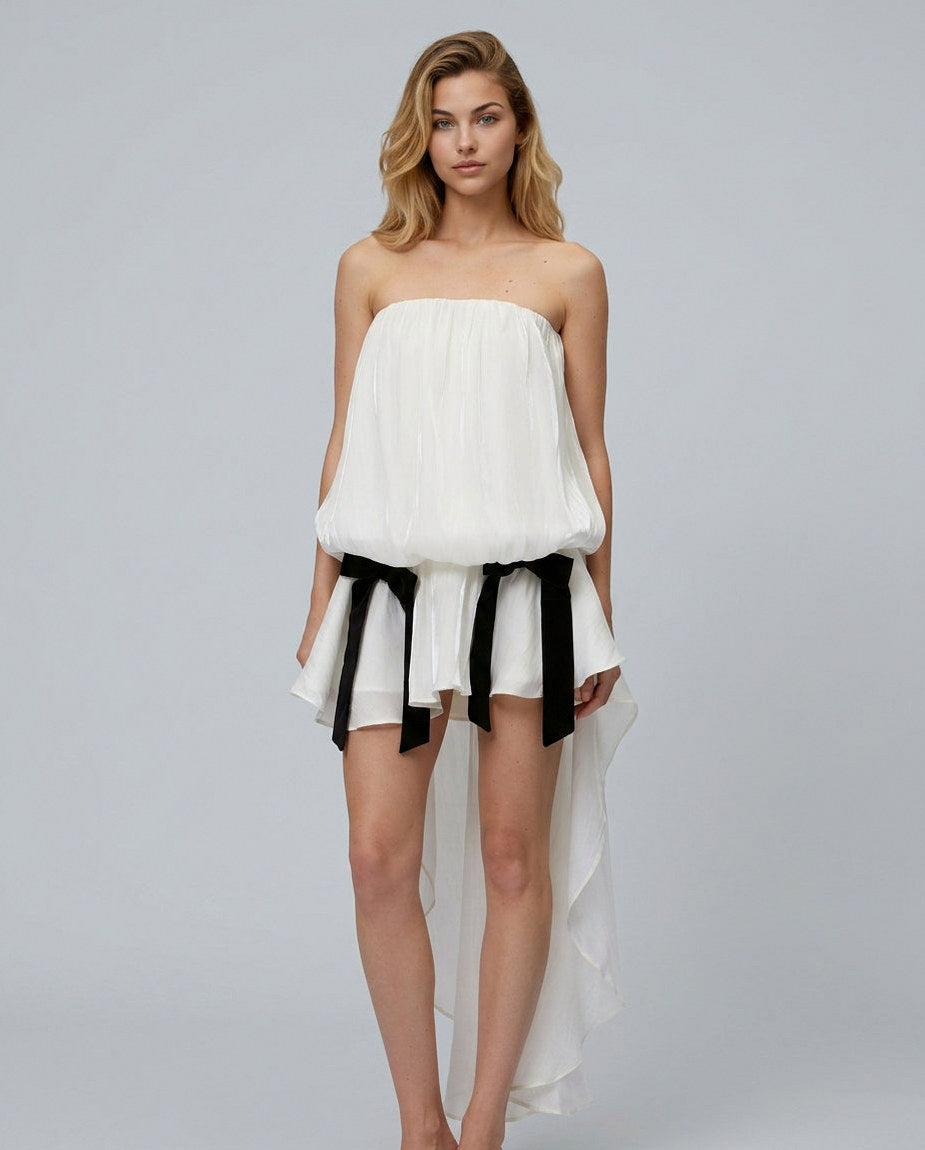 Strapless Bow High Low Mini Dress