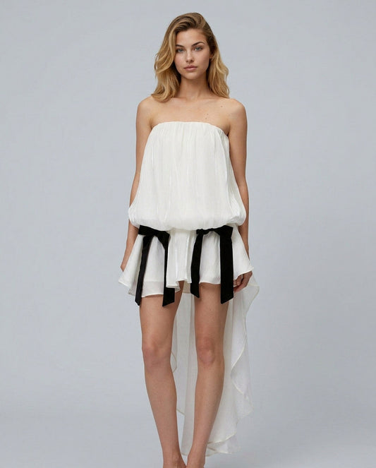 Strapless Bow High Low Mini Dress