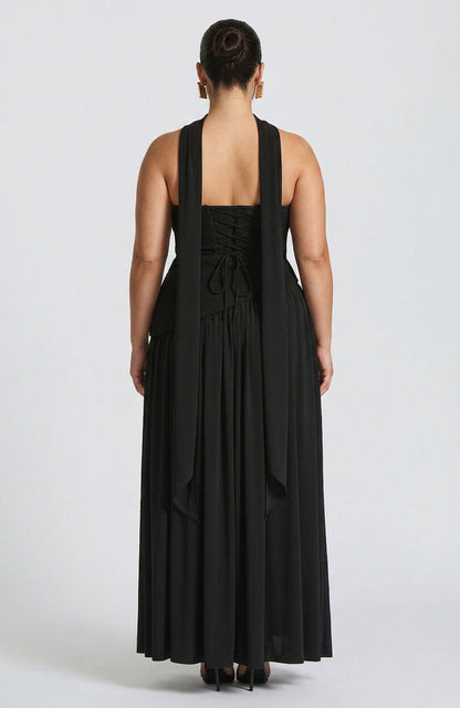Strapless Drop Waist Pleated Maxi Dress