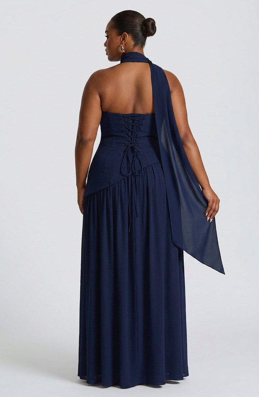 Strapless Drop Waist Pleated Maxi Dress