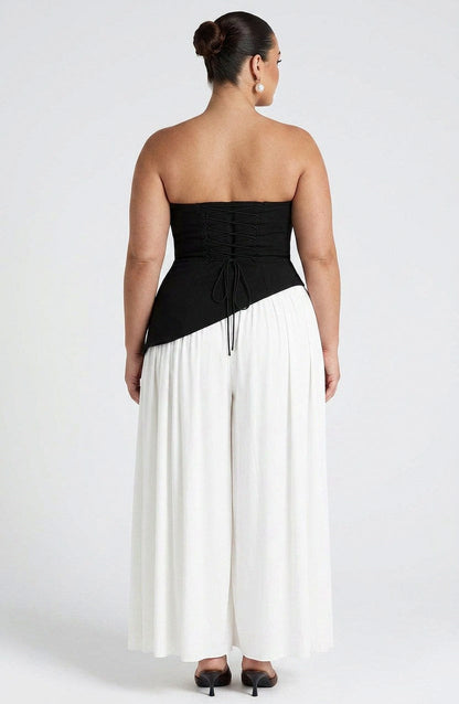 Strapless Drop Waist Pleated Maxi Dress