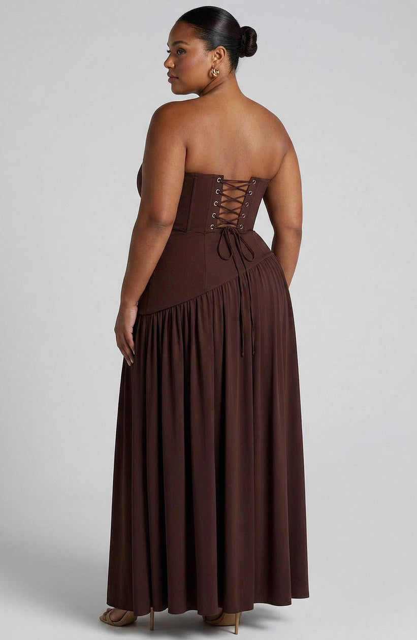 Strapless Drop Waist Pleated Maxi Dress