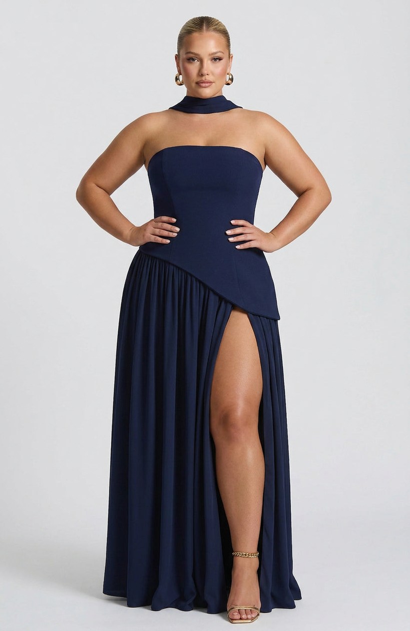 Strapless Drop Waist Pleated Maxi Dress