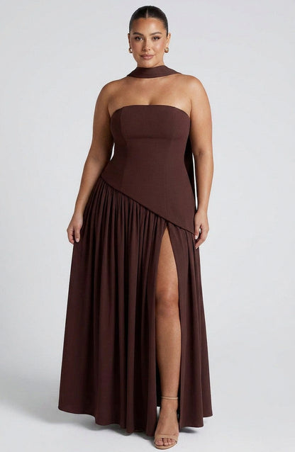 Strapless Drop Waist Pleated Maxi Dress