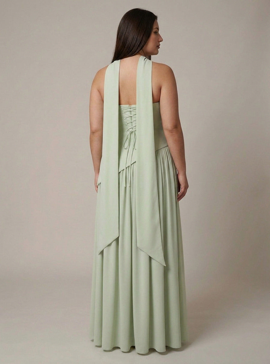Strapless Drop Waist Pleated Maxi Dress