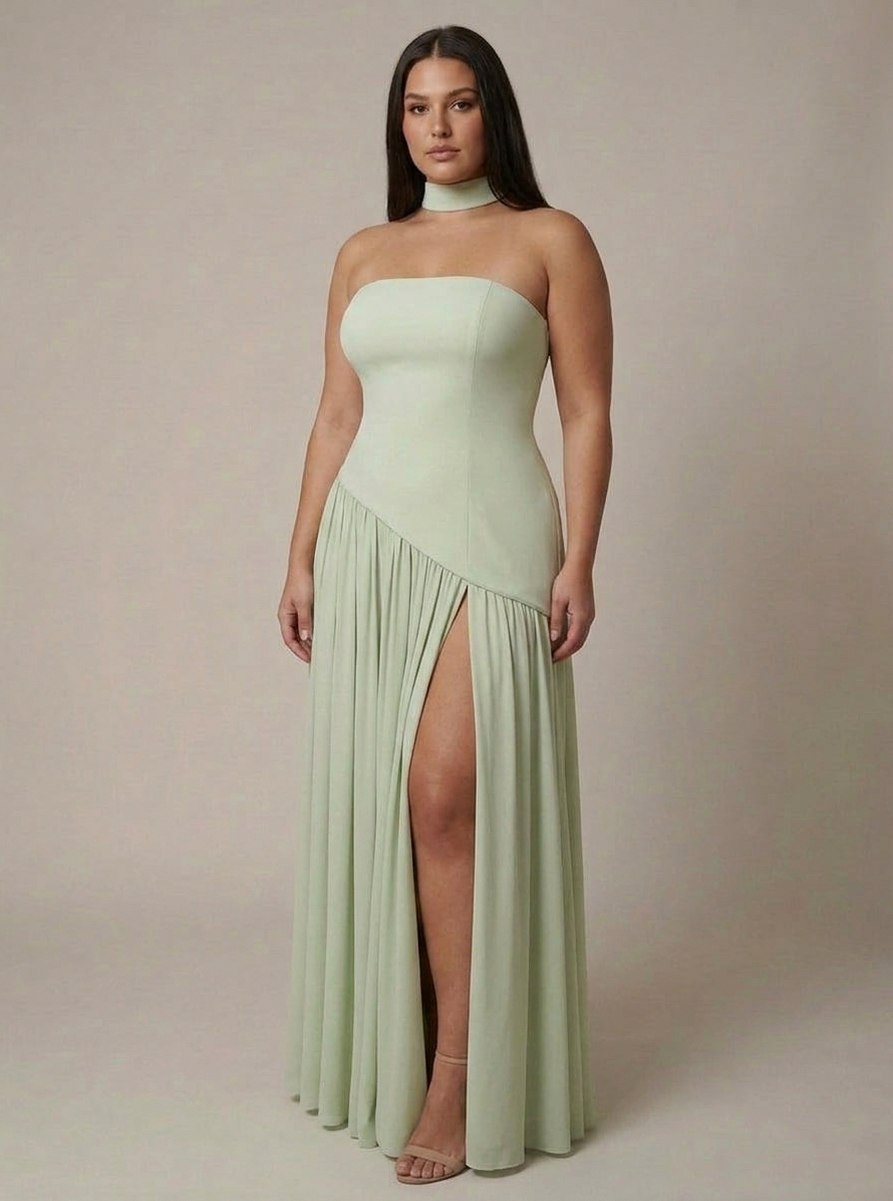 Strapless Drop Waist Pleated Maxi Dress