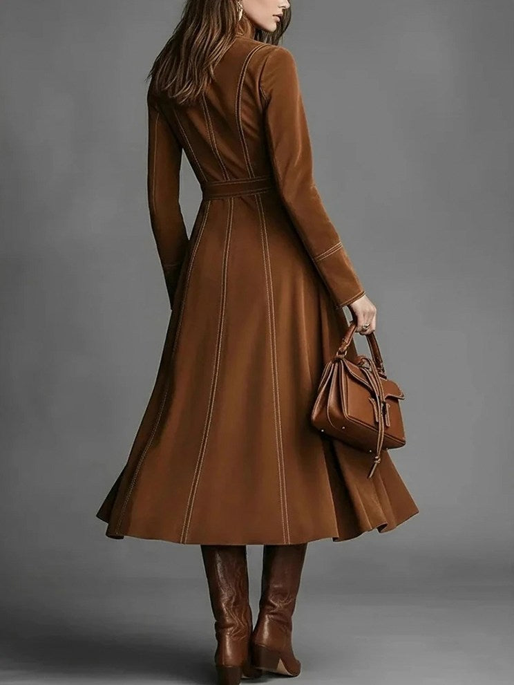 Suede Belted A-Line Midi Dress