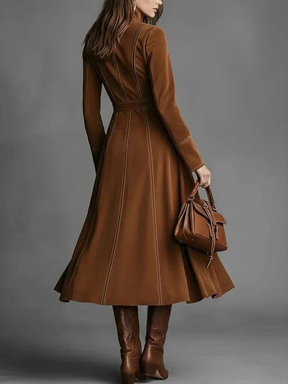 Suede Belted A-Line Midi Dress