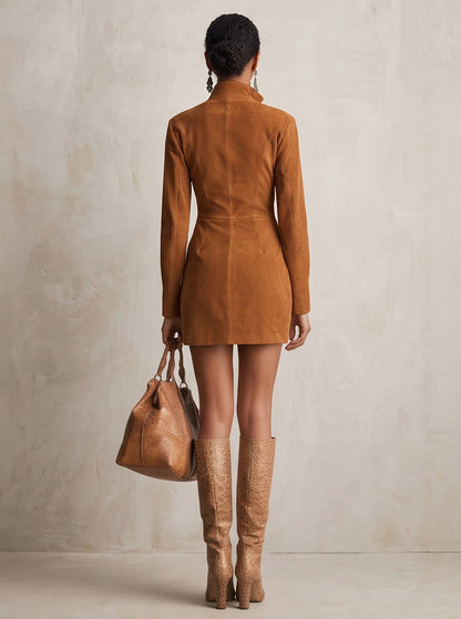 Suede Half Zip Mini Dress
