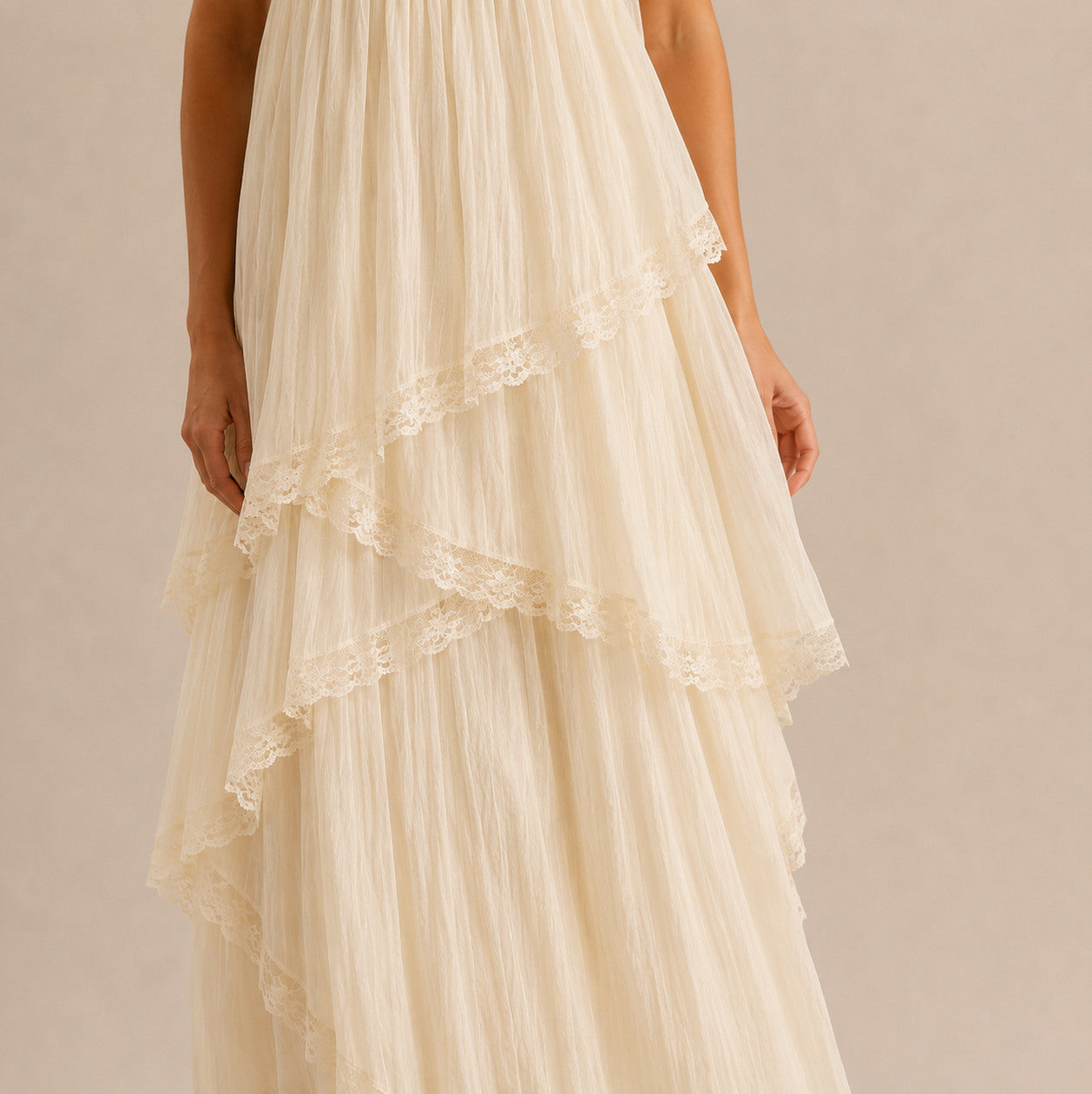 Tiered Lace Trim Maxi Dress