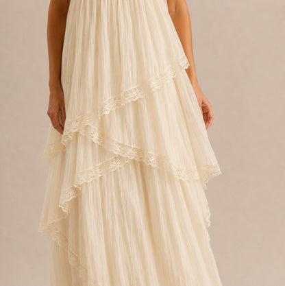 Tiered Lace Trim Maxi Dress