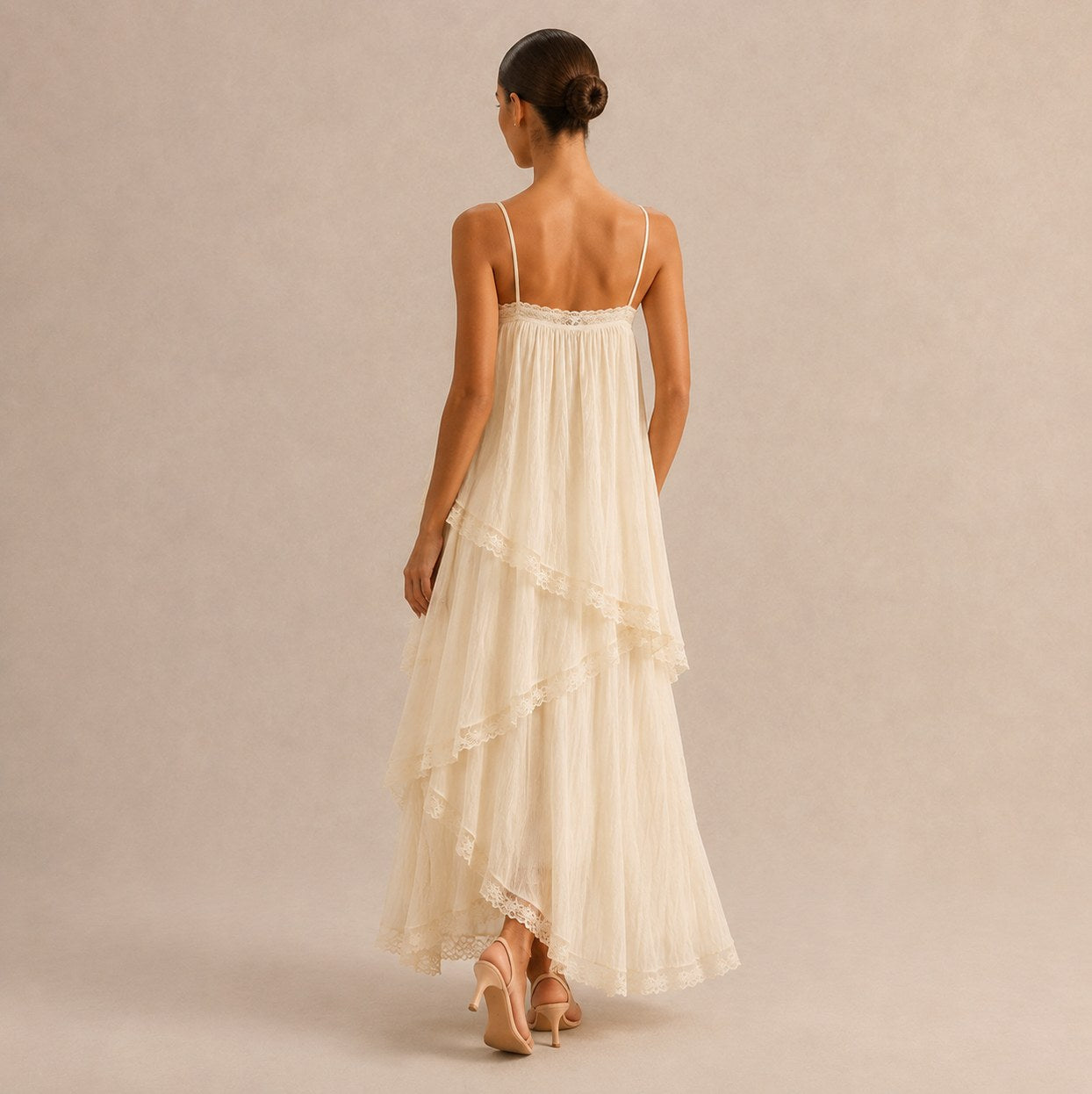 Tiered Lace Trim Maxi Dress