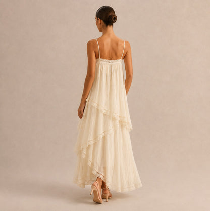 Tiered Lace Trim Maxi Dress