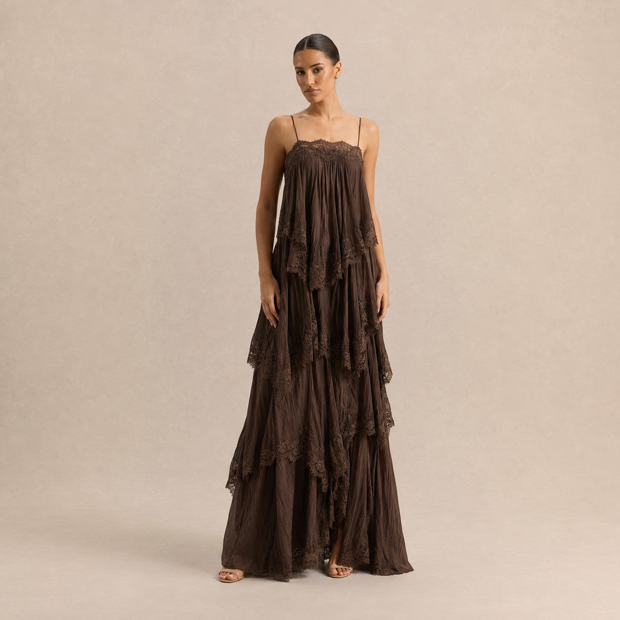 Tiered Lace Trim Maxi Dress