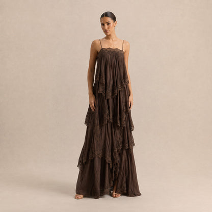 Tiered Lace Trim Maxi Dress