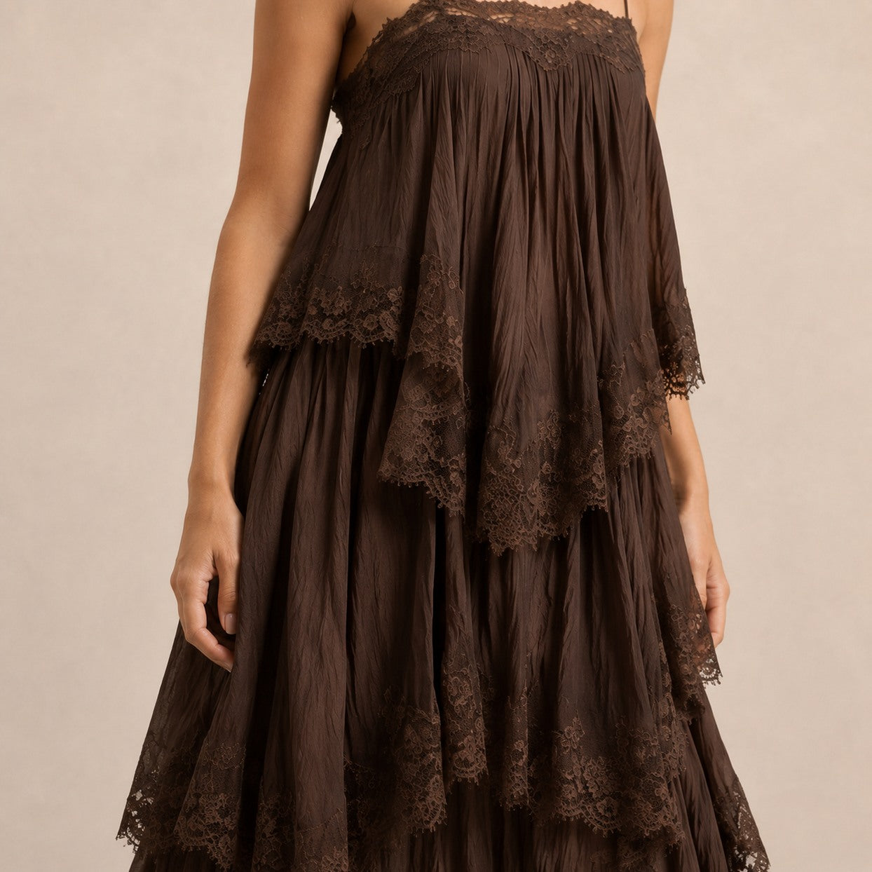 Tiered Lace Trim Maxi Dress