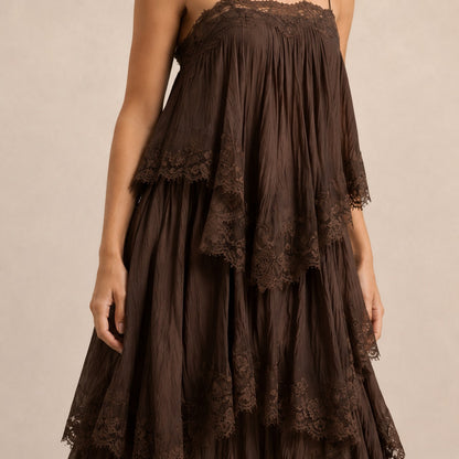 Tiered Lace Trim Maxi Dress