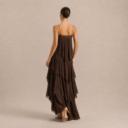 Tiered Lace Trim Maxi Dress