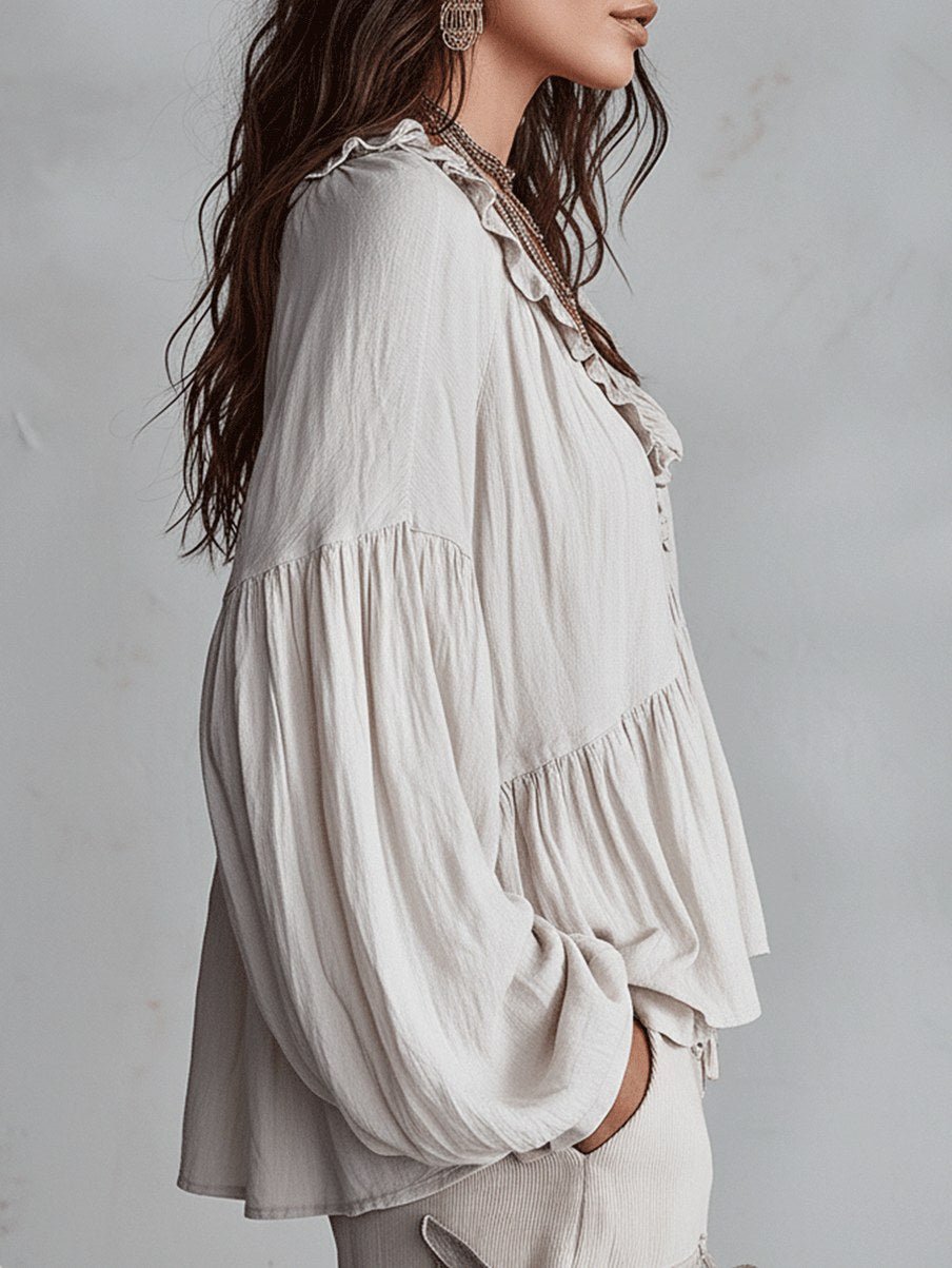 Tiered Long Sleeve Babydoll Blouse