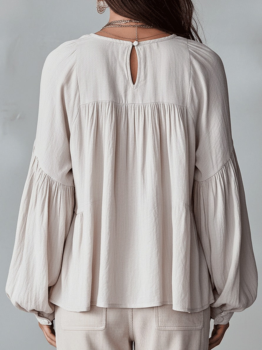Tiered Long Sleeve Babydoll Blouse