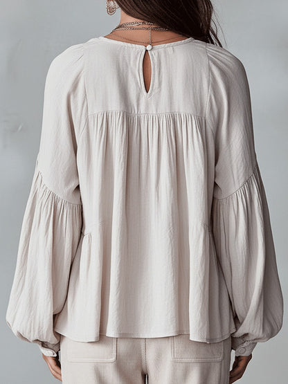 Tiered Long Sleeve Babydoll Blouse